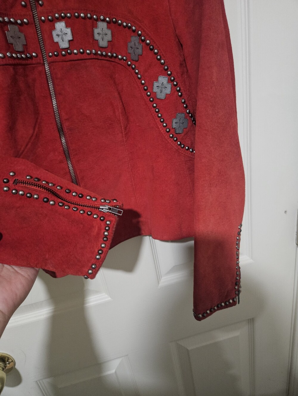 Double D Ranch Red Suede Studded Zip-Front Jacket Sz M - Picture 3 of 8